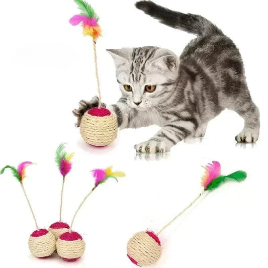1Pc Cat Toy Sisal Scratching Ball Training Feather  Interactive