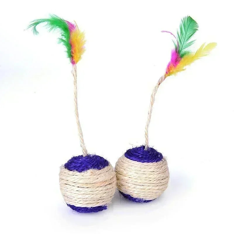 1Pc Cat Toy Sisal Scratching Ball Training Feather Interactive