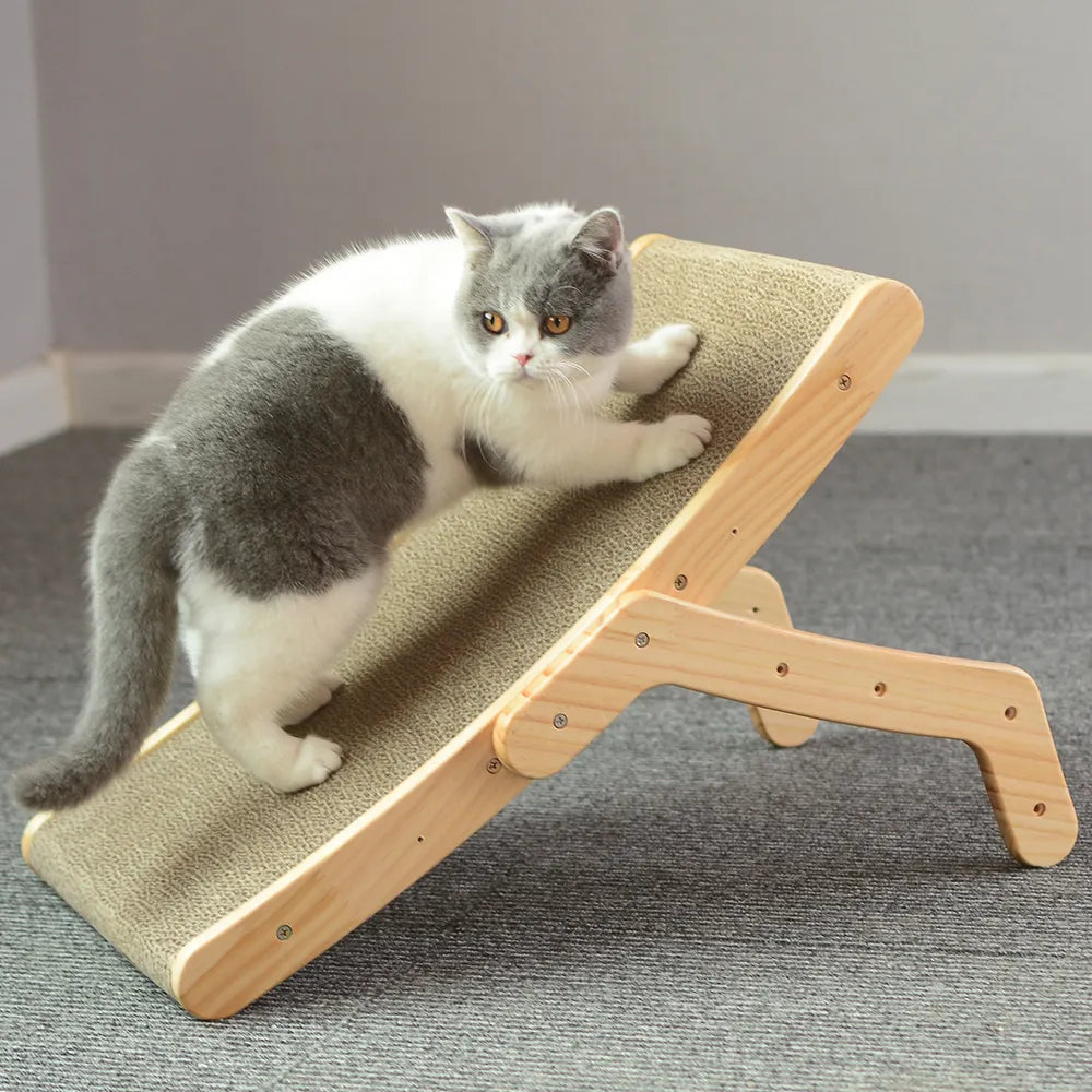 3 In 1 Wooden Cat Scratcher Board Detachable Lounge Bed