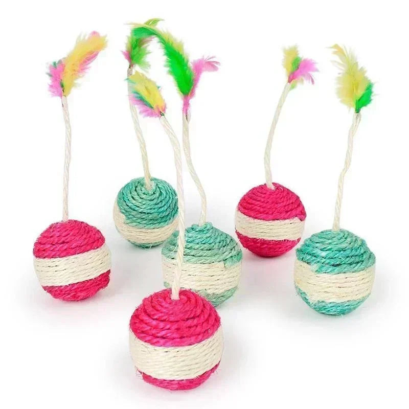 1Pc Cat Toy Sisal Scratching Ball Training Feather Interactive