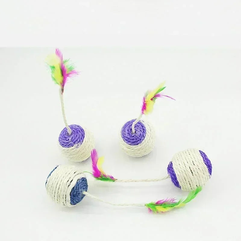 1Pc Cat Toy Sisal Scratching Ball Training Feather Interactive