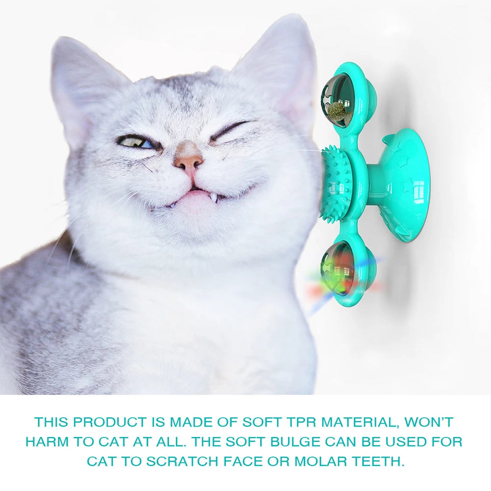 Cat Windmill Toy Funny Rotatable Cat Toys With Catnip LED Ball