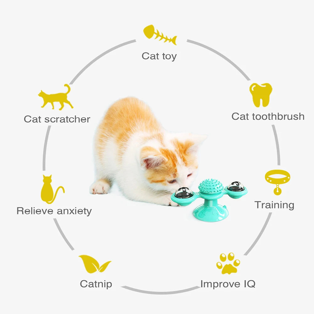 Cat Windmill Toy Funny Rotatable Cat Toys With Catnip LED Ball