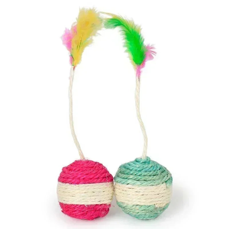 1Pc Cat Toy Sisal Scratching Ball Training Feather  Interactive